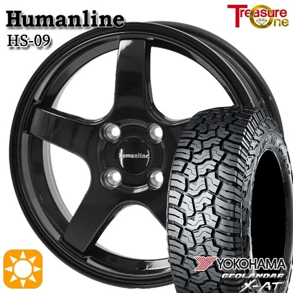 サマータイヤ ホイール4本セット 145R14C 14インチ 4H100 トレジャーワン ヒューマンライン HS09 BK ヨコハマ ジオランダー X-AT G016