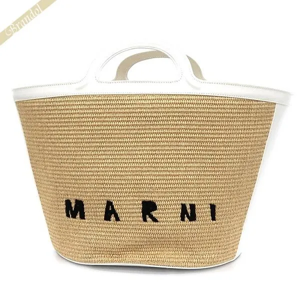 《クーポン》マルニ トートバッグ MARNI レディース ロゴ かごバッグ ホワイト×ナチュラル BMMP0069Q0 P3860 Z0T01