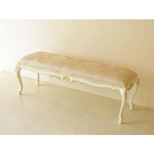 ベンチW120ｃｍ ビバリーヒルズの彫刻 アンティークホワイト＆ゴールド色 ピンク花かご柄 輸入家具 オーダー家具
