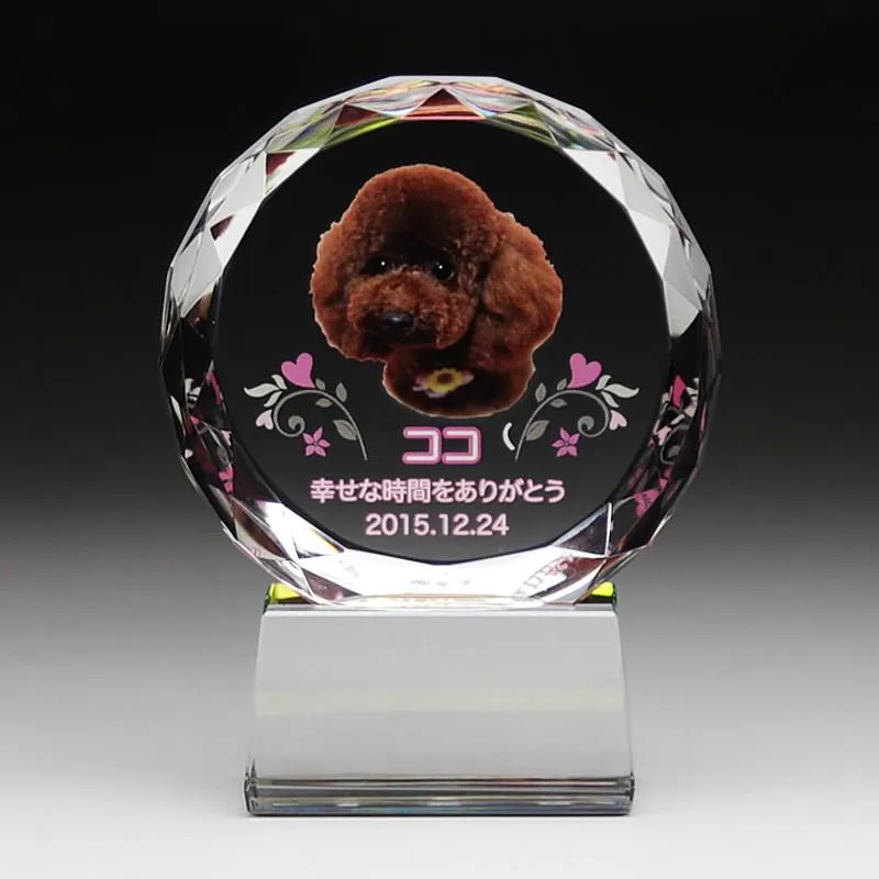 位牌 名前ロゴ入り クリスタルカラー印刷タイプKP-4U サークルダイアカット ペットメモリアル記念品 ガラスの位牌