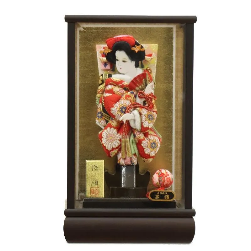 羽子板 ケース飾り ゆず 8号 高さ36cm 花小町振袖 道成寺 銘木 黒檀ケース 2025-ts013