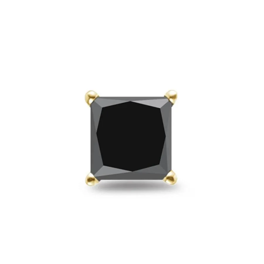 【並行輸入品】プリンセスブラックダイヤモンド メンズ スタッドピアス AA品質 14Kイエローゴールド SからLサイズあり, 金属 イエローゴー
