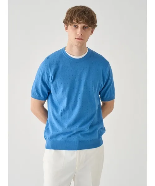 セーター ニット コットン アイレット柄ニットTシャツ メンズ