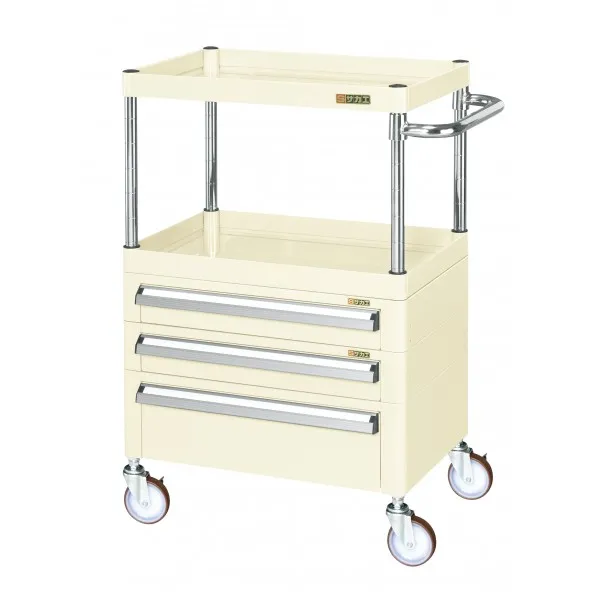 ※法人専用品※サカエCSパールワゴン(中量タイプ/ナイロンウレタン車/引出し付)W750×D500×H880アイボリーCSP-7582A2CNUI