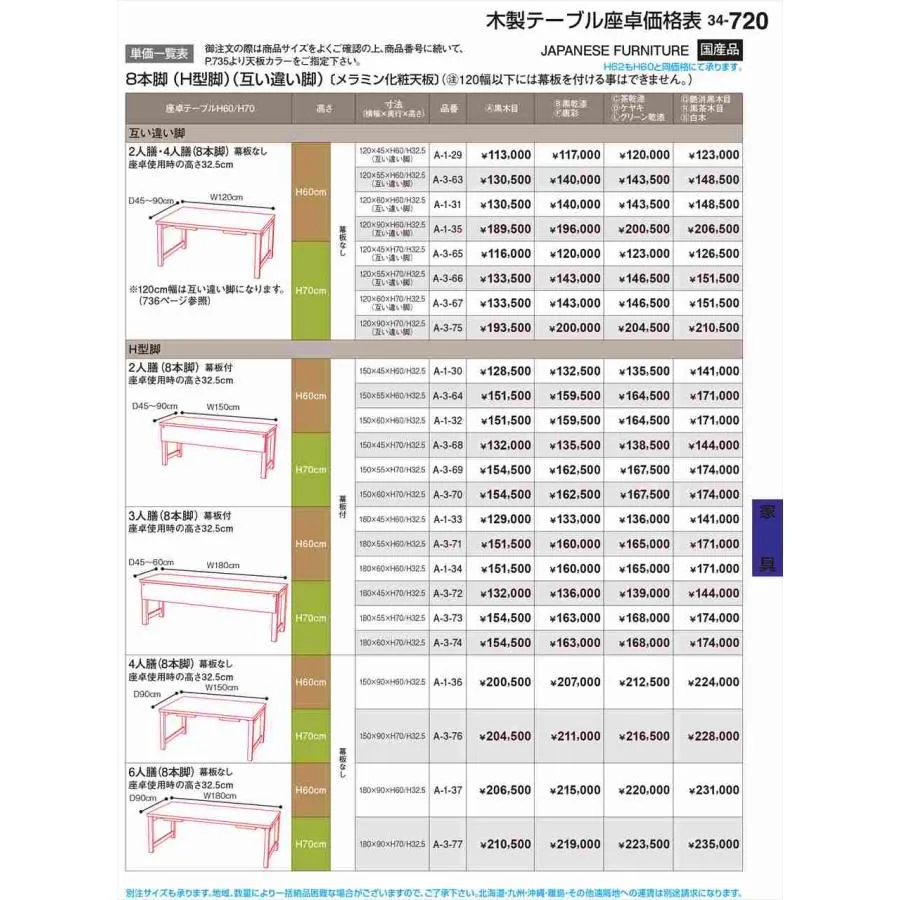 若泉漆器 8本脚 H型 幕板付 黒茶木目 A-1-30R 割烹漆器 No.34