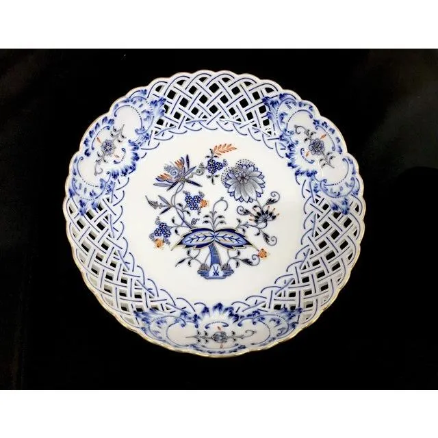 Meissen マイセン ブルーオニオン プレート 透かし 金彩 レース皿 飾り皿 ブランド食器 西洋陶磁器