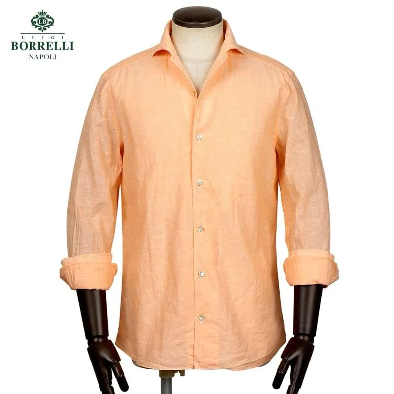 ルイジボレッリ LUIGI BORRELLI ／ 26SS リネンコットンポプリンイタリアンカラーカジュアルシャツ「VESUVIO-EX（LT441061）」（シャーベットオレンジ）