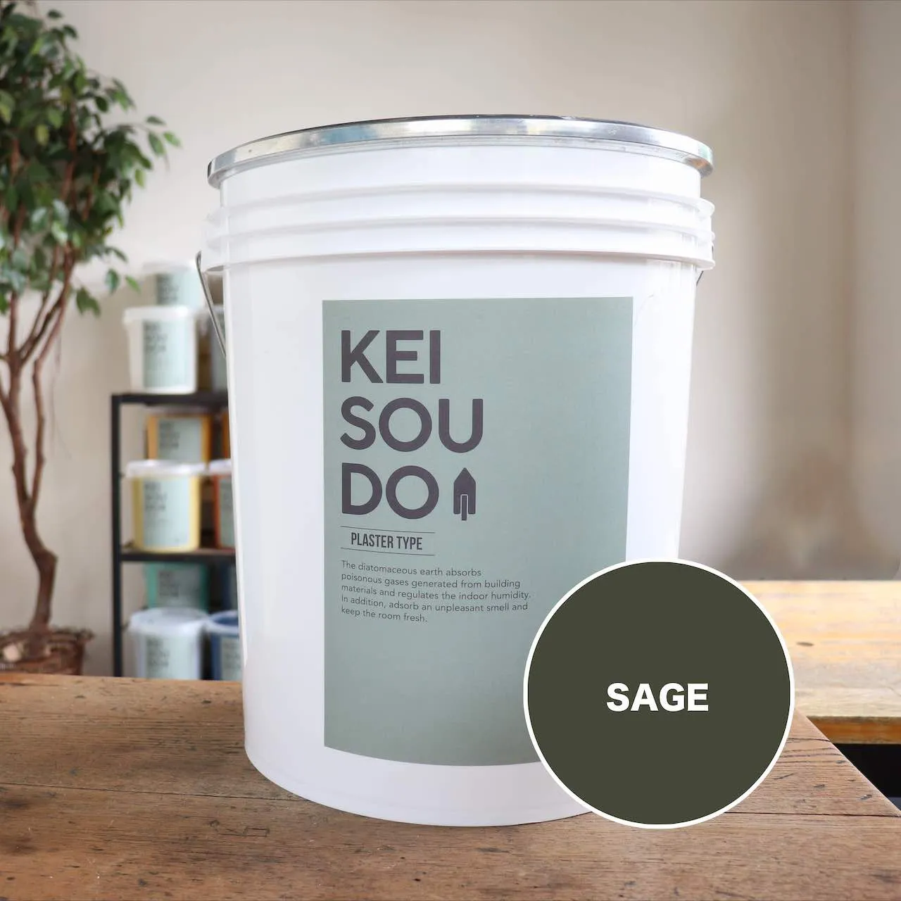 珪藻土 塗り壁 PLASTER TYPE 18kg SAGE セージ グリーン 緑 カラー 【送料無料】 DIY かんたん かわいい おしゃれ リフォーム リノベーション 天然素材 自然素材 アクセントウォール 内装 インテリア 壁 安心 安全 ぬりかべ 艶なし 湿気対策 消臭 左官 漆喰 自社製品 日本製