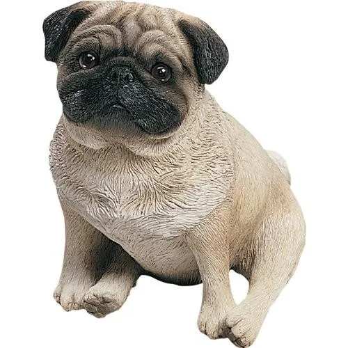 座るパグ 淡い黄褐色彫像 オリジナルサイズ/ Sandicast Original Size Fawn Pug Sculpture, Sitting