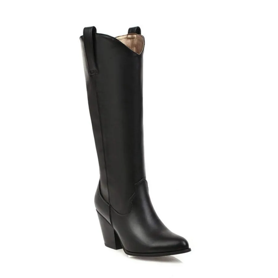 【並行輸入品】Women's Pointed Toe Mid Calf Boots Over The Knee High Boot,PU Le