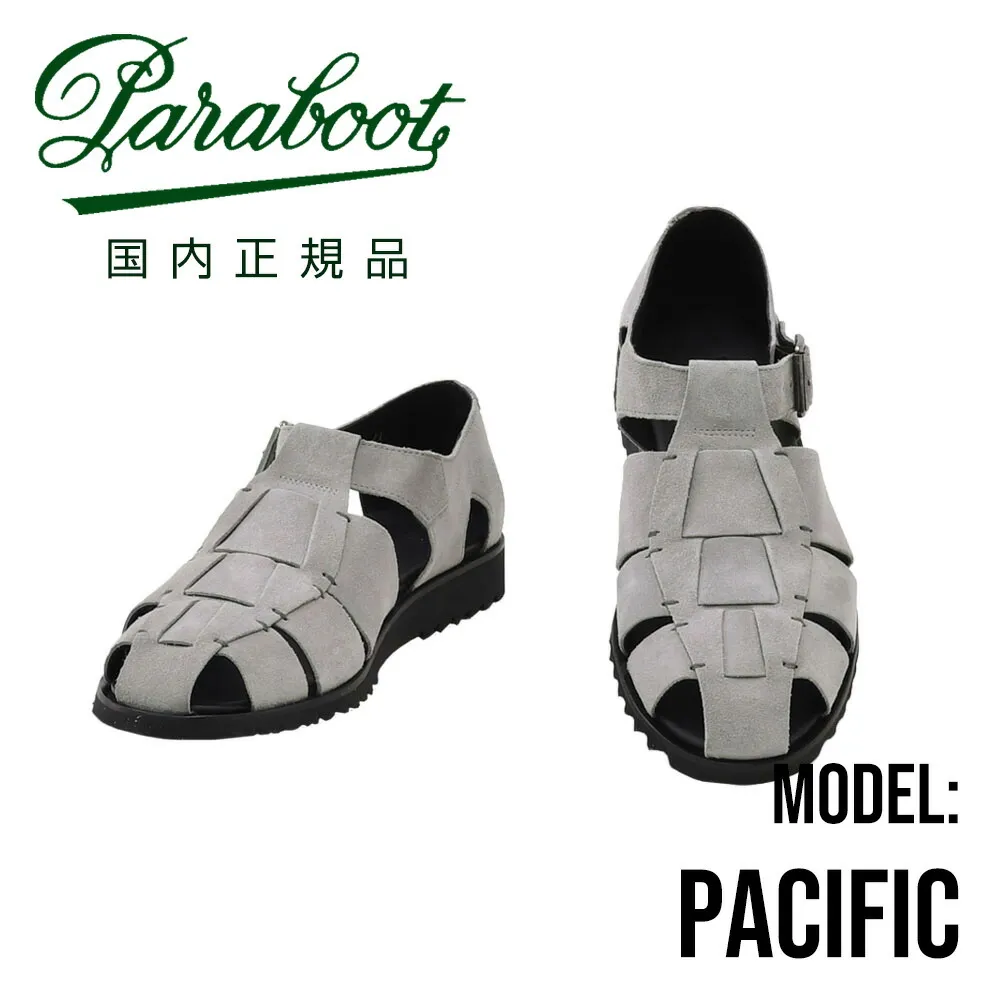 パラブーツ  PARABOOT グルカサンダル メンズ PACIFIC パシフィック ライトグレー ベロアスエード SPORTソール グラディエーター 編み込み ストラップ調節 国内正規品 でらでら公式 ブランド
