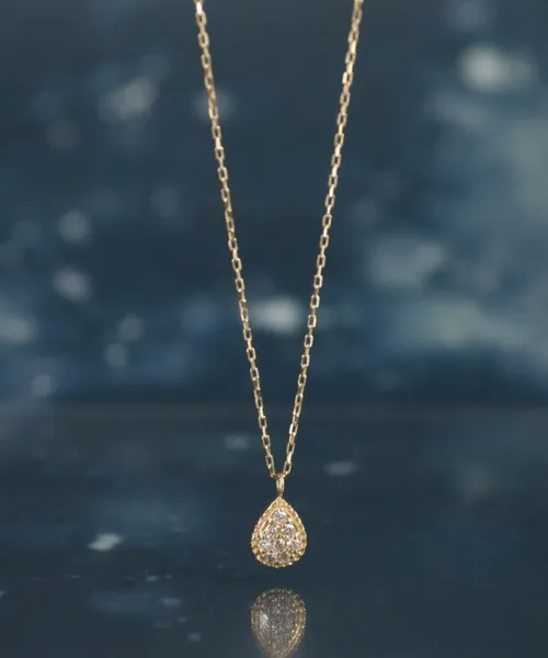 ネックレス 「anq.」K10 ペアシェイプ　ダイヤモンドパヴェネックレス レディース