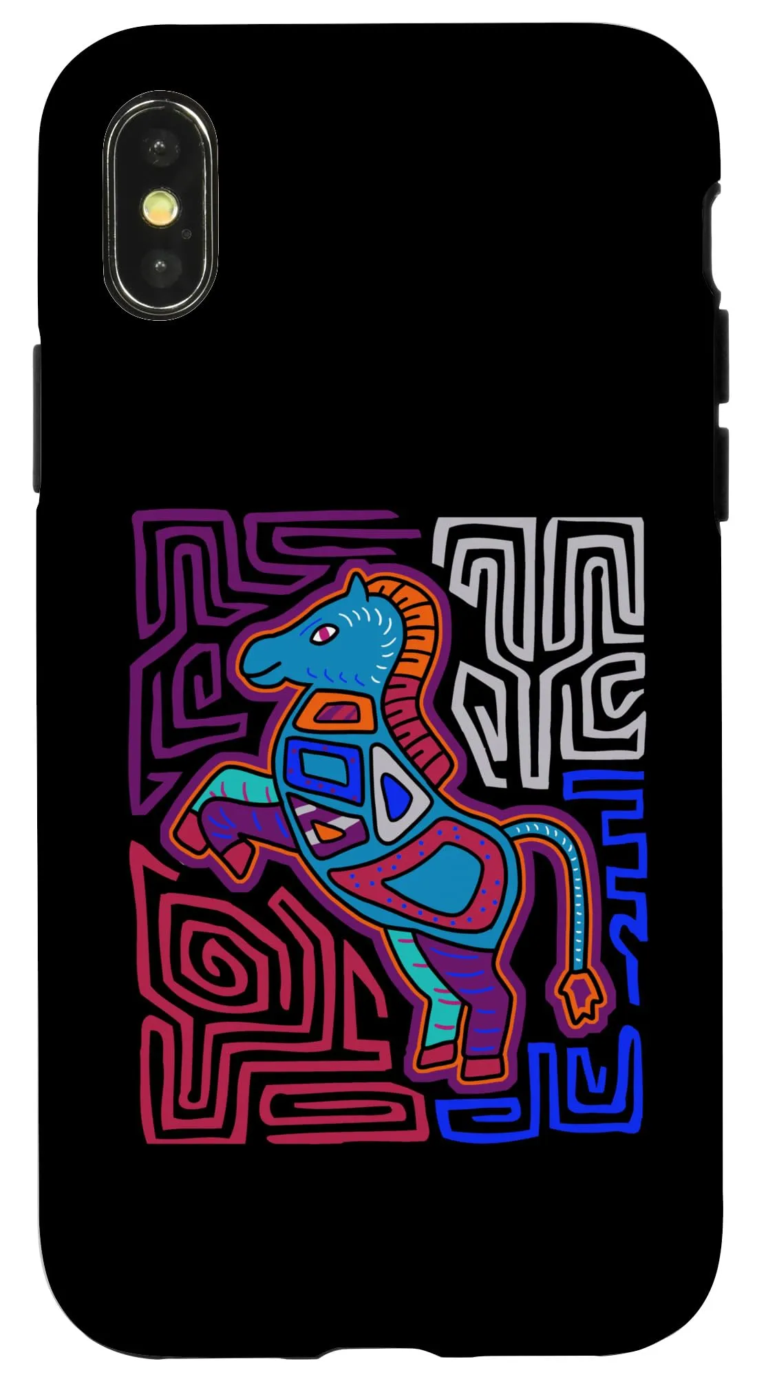 iPhone X/XS 馬のモーラアート パナマ・クナ族 馬術師 スマホケース