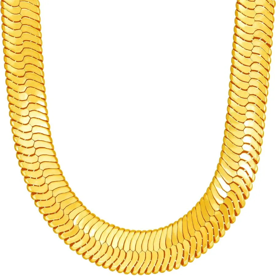 【並行輸入品】LIFETIME JEWELRY 11mm フレキシブルヘリンボーンチェーンネックレス 24K純金メッキ, 金属, 非対応 LIF