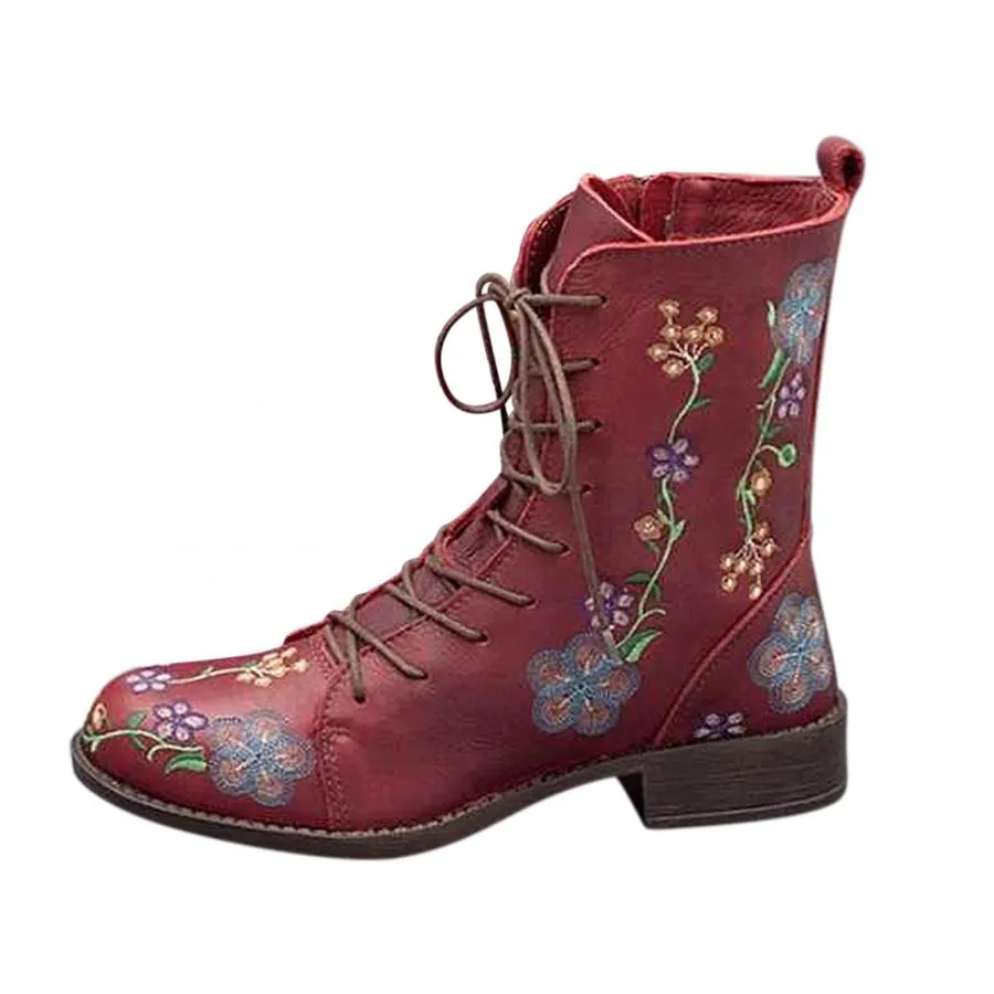 【並行輸入品】Women's Square Heels Mid Calf Boots Lace Up Zip Detail Winter Co