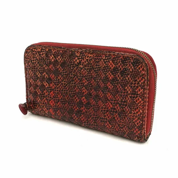 【価格見直し】【2026/04/27】BOTTEGA VENETA / ボッテガヴェネタ ■長財布 イントレチャート パイソン ラウンドファスナー レッド ブラック 01172517 【財布/サイフ/ウォレット/wallet/コイン】 ブランド【中古】