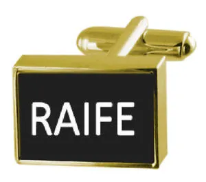 【送料無料】メンズアクセサリ― カフスリンク  raifeengraved box goldtone cufflinks name  raife