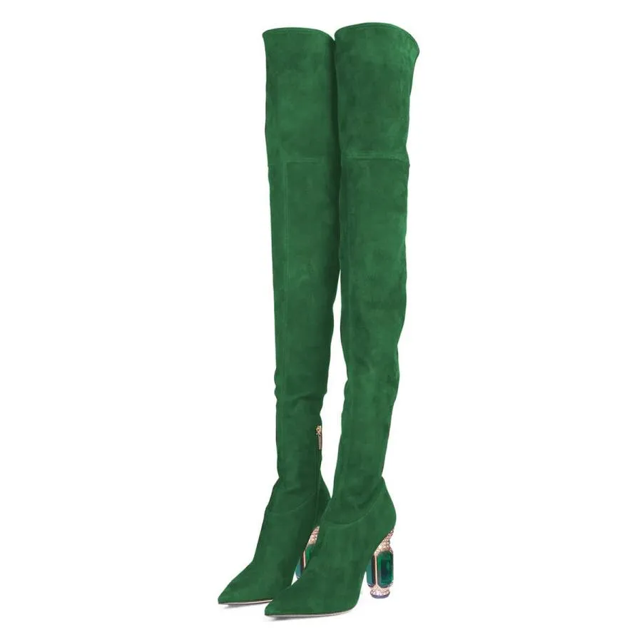 【並行輸入品】FSJ Women Winter Over The Knee Boots Crystal Chunky High Heels S
