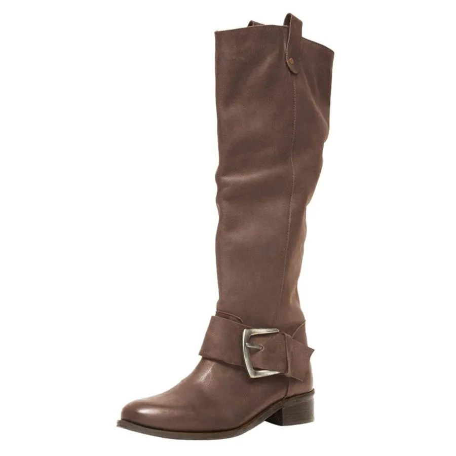 【並行輸入品】BADHUB Women Wide Calf Knee High Boots Low Stacked Heel Riding C