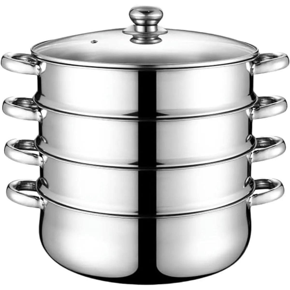 蒸し器 蒸しもの鍋 蒸し料理 大容量 二段/三段/四段/5段 蒸し器 両手鍋 ガラス鍋蓋付 ステンレス 樹脂加工 IH対応 多機能 各種熱源対応 (5段,30cm)