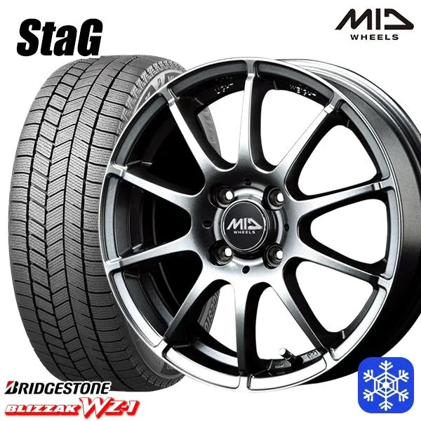 165/65R15インチ ブリヂストン ブリザック WZ-1 WZ1 4H100 スタッドレスタイヤホイールセット MID スタッグ MG