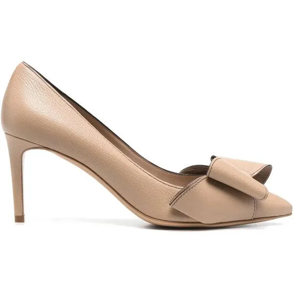 Ferragamo フェラガモ レディース スニーカー Ferragamo Double Bow Leather Pumps Beige Khaki (Women's) 【サイズ US_5.5(22.5cm)】