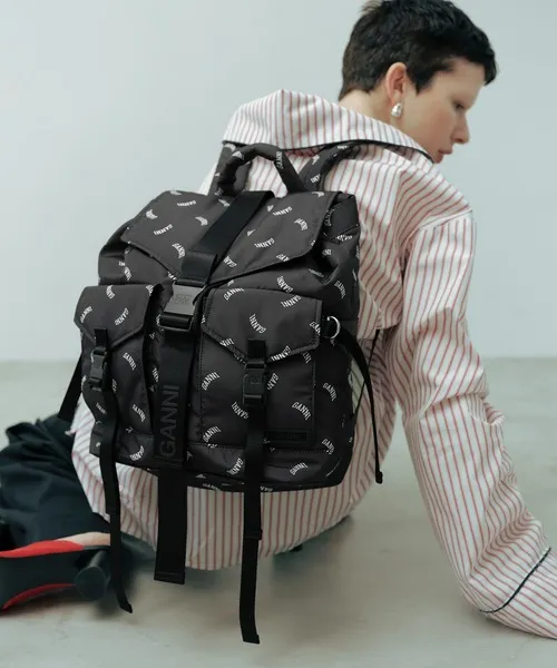 デイバック リュック 「GANNI for ADAM ET ROPE'」Re-Tech Logo Print Backpack レディース