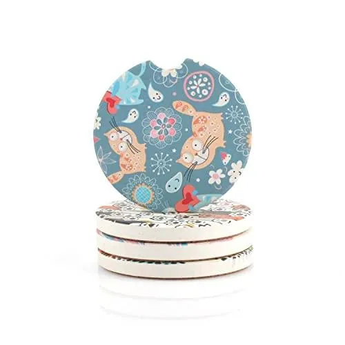 【並行輸入品】JUSTTOP 車用カップホルダーコースター セラミック製カーコースター 指の切り込み付き ユニバーサルオート吸水カップホルダー
