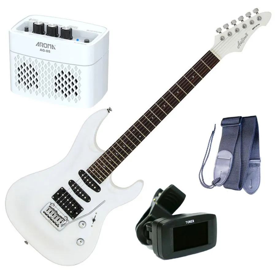 AriaProII エレキギター MAC-STD PWH＋チューナー＋ギターストラップ＋AG-05 WH