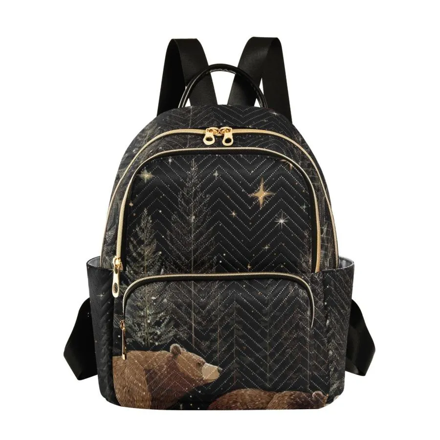 Tatenale Forest Brown Bears Black Laptop Backpack Women Travel Work Womens Backpack with Large Capacity Quilted College Bags Casual Daypack Fashion06