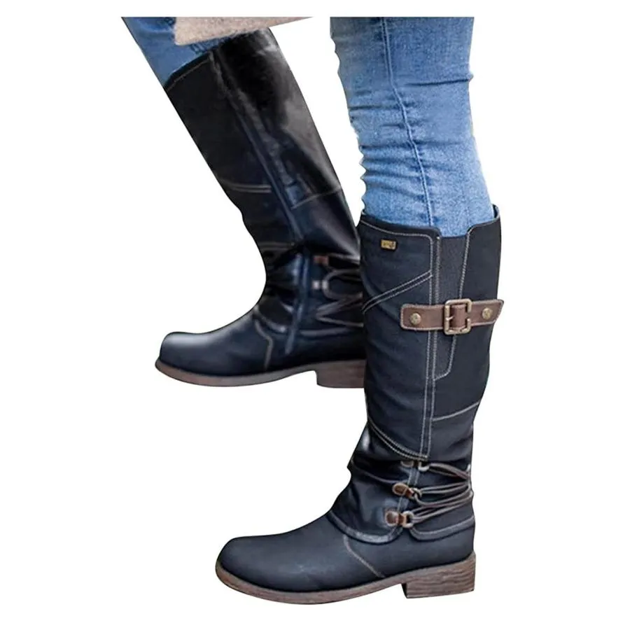 【並行輸入品】Lausiuoe Womens Boots Knee High Flat Heel Women's Slouchy Mid Ca