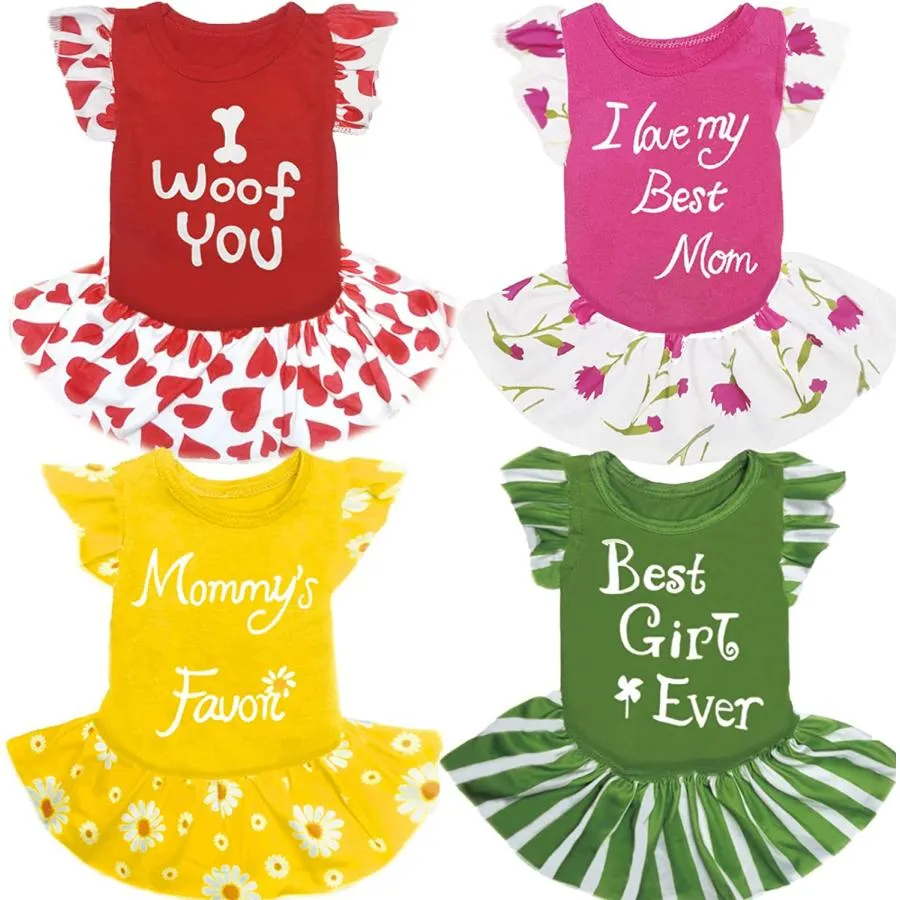 【並行輸入品】 XPUDAC 4 Pieces Dog Dress Girl Dog Clothes for Small Dogs Girl Flow