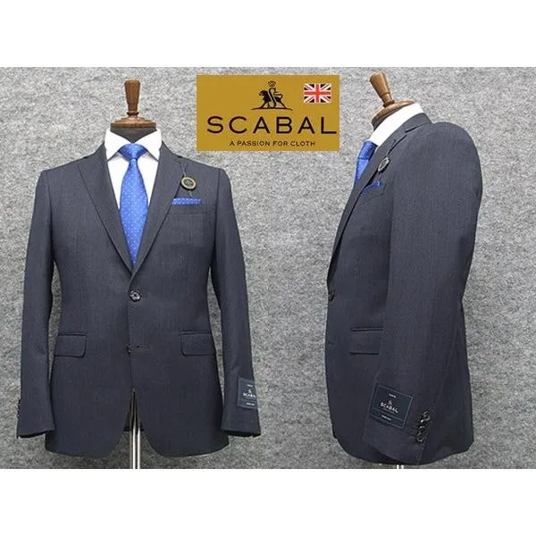 秋冬物　[Scabal] スキャバル　スタイリッシュ2釦シングルスーツ　紺/ダイヤチェック　日本製　ロゴ裏地　メンズスーツ　scb19