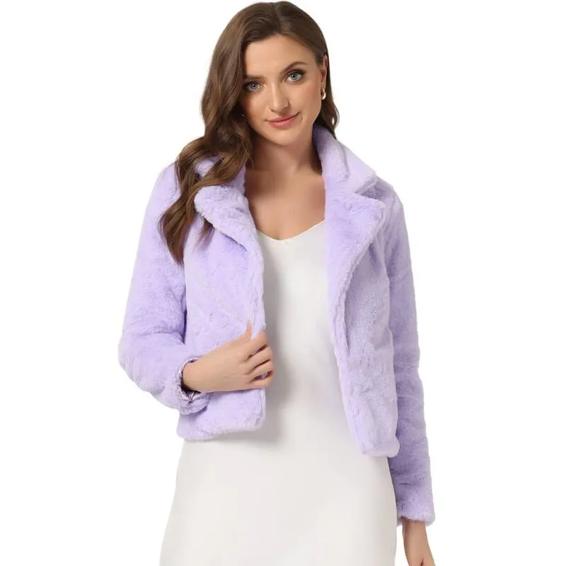 アレグラ ケー レディース アウター ジャケット・ブルゾン コート クロップド ALLEGRA K Women Winter Fashion Loose Faux Fur Cropped Jacket Coat Purple パープル