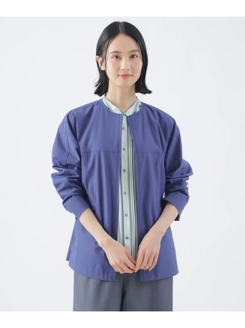 【SALE／26%OFF】【はっ水】【ウォッシャブル】T/Cタッサーノーカラーブルゾン TRANS WORK トランスワーク ジャケット・アウター ブルゾン・ジャンパー ブルー ベージュ【RBA_E】【送料無料】[ Fashion]