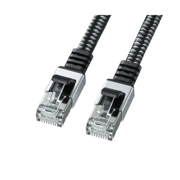 【5個セット】 カテゴリ6AメッシュフラットLANケーブル 配線 2m ブラック＆グレー KB-FL6AME-02BKX5 黒 頑丈なフラット＆メッシュケーブル 断線や衝撃に強い 5個セットでお得 高性能カテゴリ6AメッシュフラットLANケーブル2m ブラック＆グレーでスタイリッシュ 信頼のサン