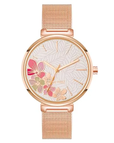 腕時計 ナインウェスト レディース Nine West Women Floral Dial Mesh Bracelet Watch腕時計 ナインウェスト レディース