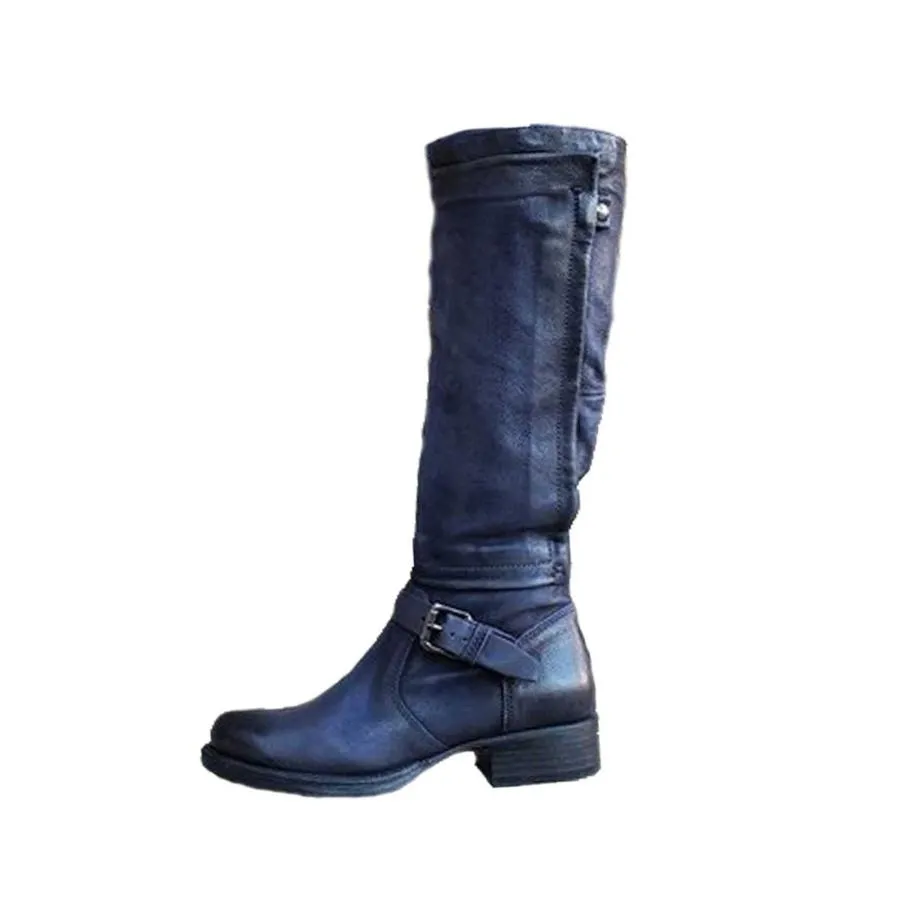 【並行輸入品】BADHUB Women Wide Calf Knee High Boots Low Stacked Heel Riding C