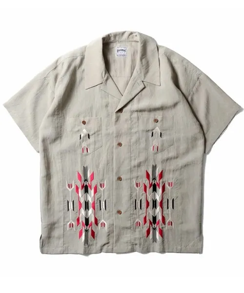 シャツ HOUSTON ヒューストン LINEN CHIMAYO SHIRT リネン チマヨ柄 刺繍 オープンカラー 開襟シャツ メンズ レディース