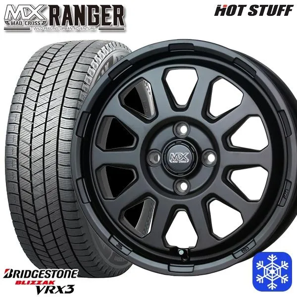 【2025年製】155/65R14インチ ブリヂストン ブリザック VRX3 4.5J 4H100 スタッドレスタイヤホイールセット マッドクロス レンジャー MB