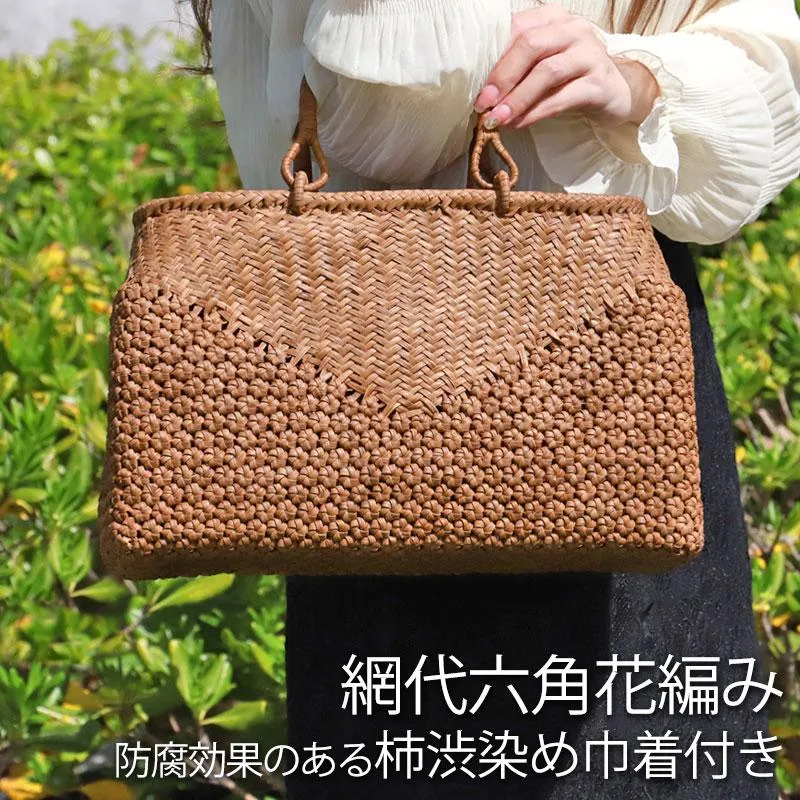 50%OFF 山葡萄 かごバッグ 1年保証付き 内布付き 山ぶどう やまぶどう 天然素材 カゴバッグ 籠バッグ バスケット レディース 網代六角花編み リングハンドル