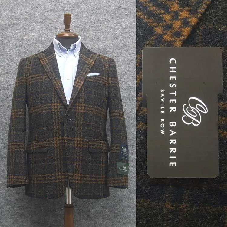 [CHESTER BARRIE] 秋冬物　ニット素材　ベーシック2釦シングルジャケット　茶系［AB体]　CHBL2207-18