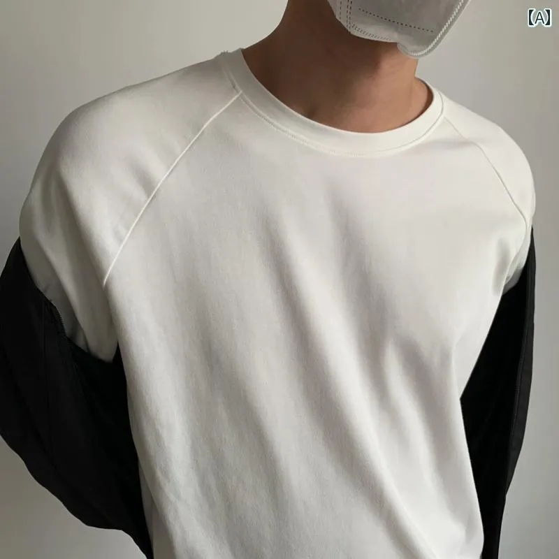 メンズ ファッション 春夏 秋冬 かっこいい オシャレ モテ 男性用 紳士服  服 韓国 シンプル 大人 300 グラム ヘビーウェイト スモール ネック アメリカン レトロ 長袖 T シャツ メンズ 春秋 ラグラン コットンシャツ T シャツ