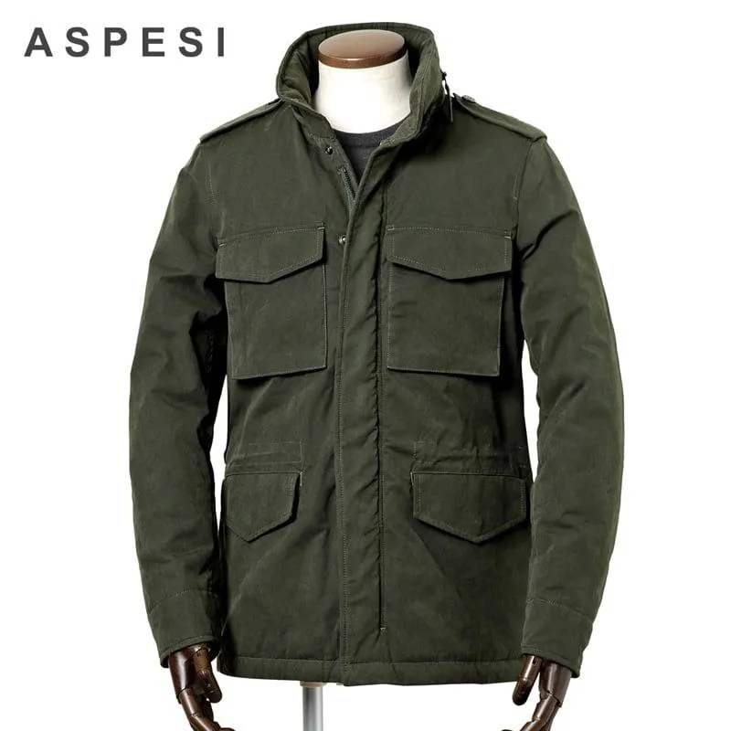 アスペジ ASPESI ／ 25-26AW 撥水ドライワックスドコットンThermore中綿M-65ジャケット「MINIFIELD COT」（ダークオリーブ）