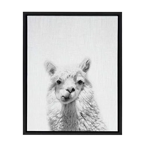 【中古】【未使用・未開封品】Kate and Laurel Sylvie Alpaca 白黒 ポートレート フレーム キャンバス ウォールアート Simon Te Tai作、18x24 ブラック