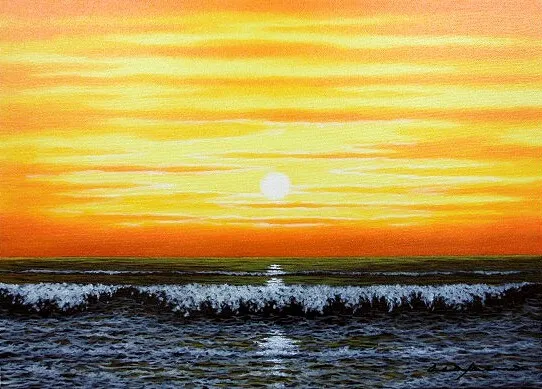 油絵 油彩画 洋画 (油絵額縁付きで納品対応可) F10 「朝焼けの海」 朝隈 敏彦