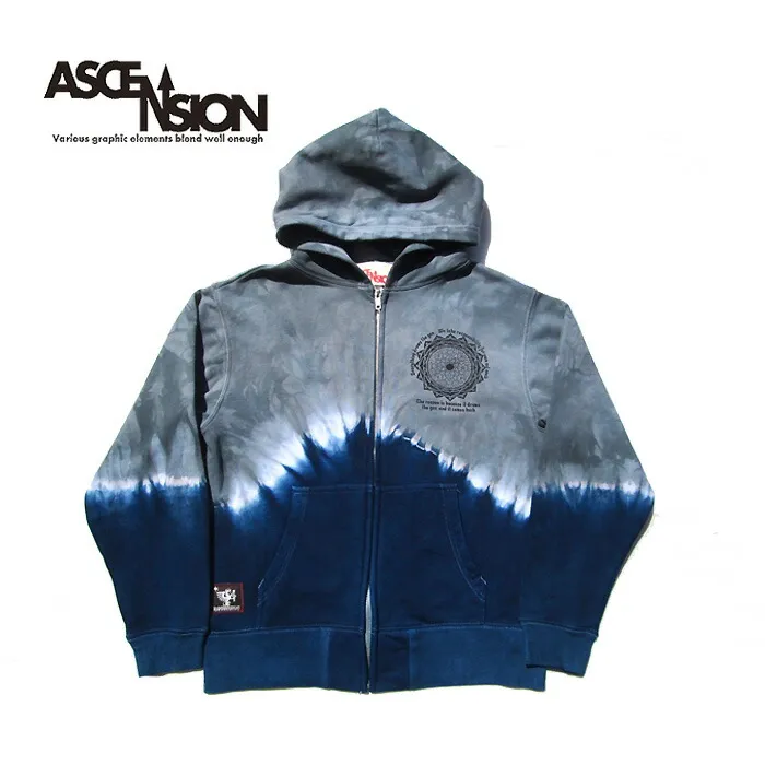 ASCENSION（アセンション）TIE DYE  ZIP UP PARKER [Draw the Yen]  メンズ・レディース・ストリート・タイダイ・グラフィック・アウトドア・藍染め・野外フェス・通販 ヴィンテージ デニム as-715