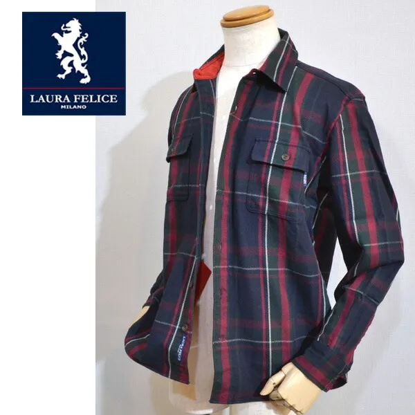 【35%OFF セール】 秋冬 ラウラフェリーチェ Laura felice シャツ ジャケット チェック 日本製 厚手 紺赤 ブランド 服 143-3102 送料無料