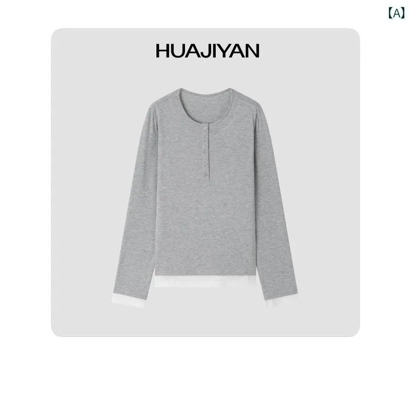 Tシャツ 長袖 重ね着風  柔らかい 着心地 シンプル グレー カジュアル 重ね着 きれいめ 春秋