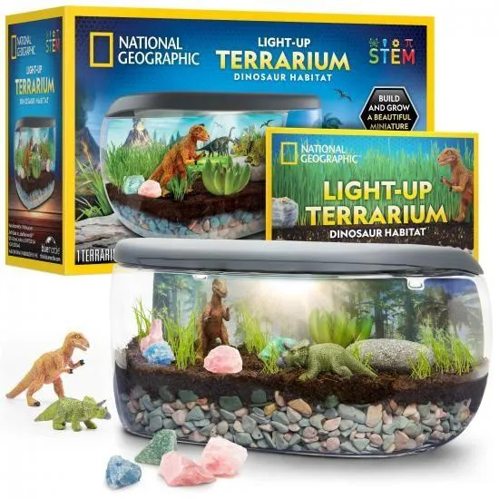 National Geographic ナショナルジオグラフィック 子供用 ライトアップ テラリウムキット - 本物の植物と宝石で恐竜の生息地を作ろう。男の子と女の子への科
